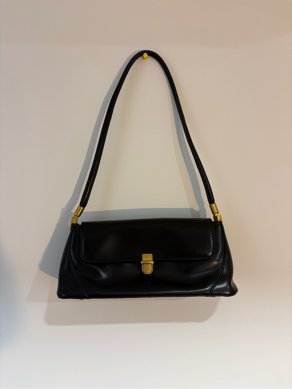 Classic Black Shoulder Bag with Gold Hardware